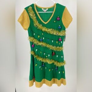 NOBO Christmas dress with‎ bells, tinsel and ornaments. Size L (11-13)